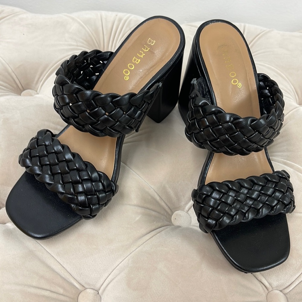 High heels black mules sandals
